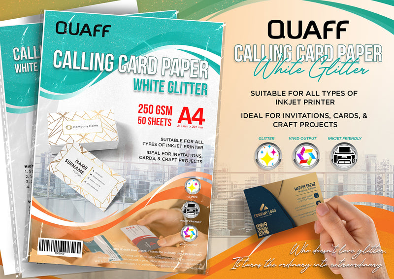 Calling Card Paper White Glitter