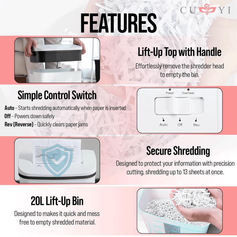CUYI 20L Automatic Paper Shredder Machine A4 12 Sheets 🆕
