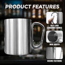 Coated Stainless Steel Coffee Mug with Carabiner Handle 300ml