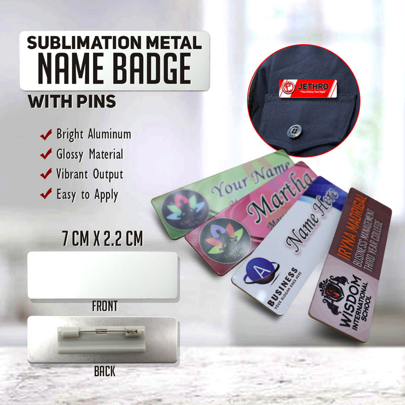 Sublimation Metal Name Badge With Pin 7x2cm 5 Pcs