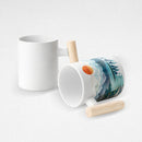 Coated White Mug Wooden Handle 11OZ