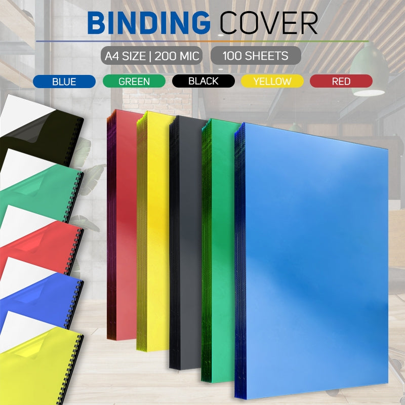 100pcs PVC Binding Cover 200microns A4 Size Transparent Colored Unpunc