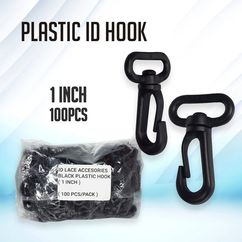 Black Plastic ID Hook for Lanyards and Lace Accessories 100pcs/pack