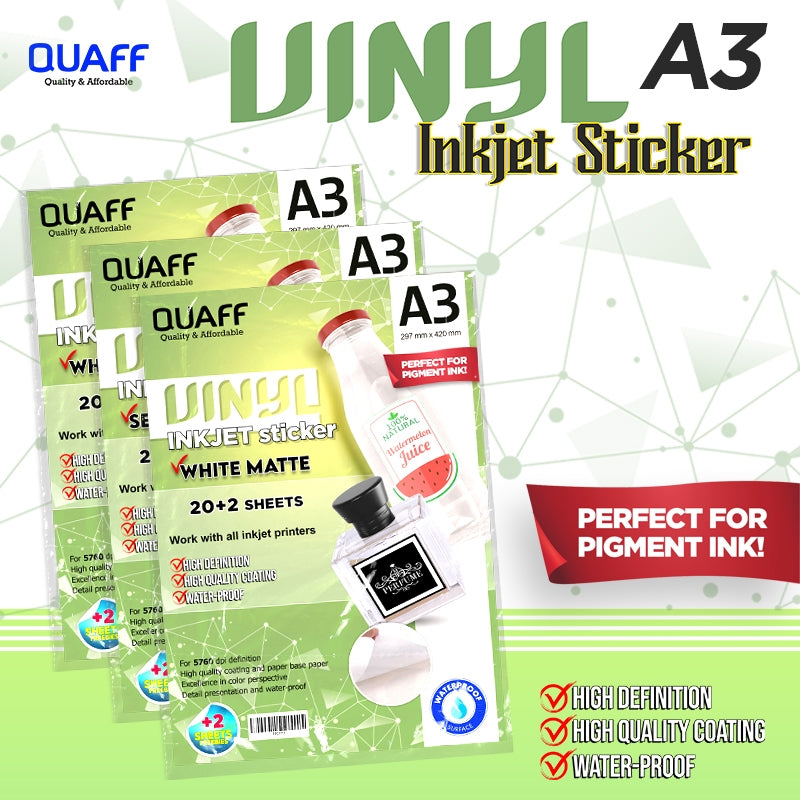 Quaff Vinyl Inkjet Sticker A3 Size Waterproof Sticker for Labelling an